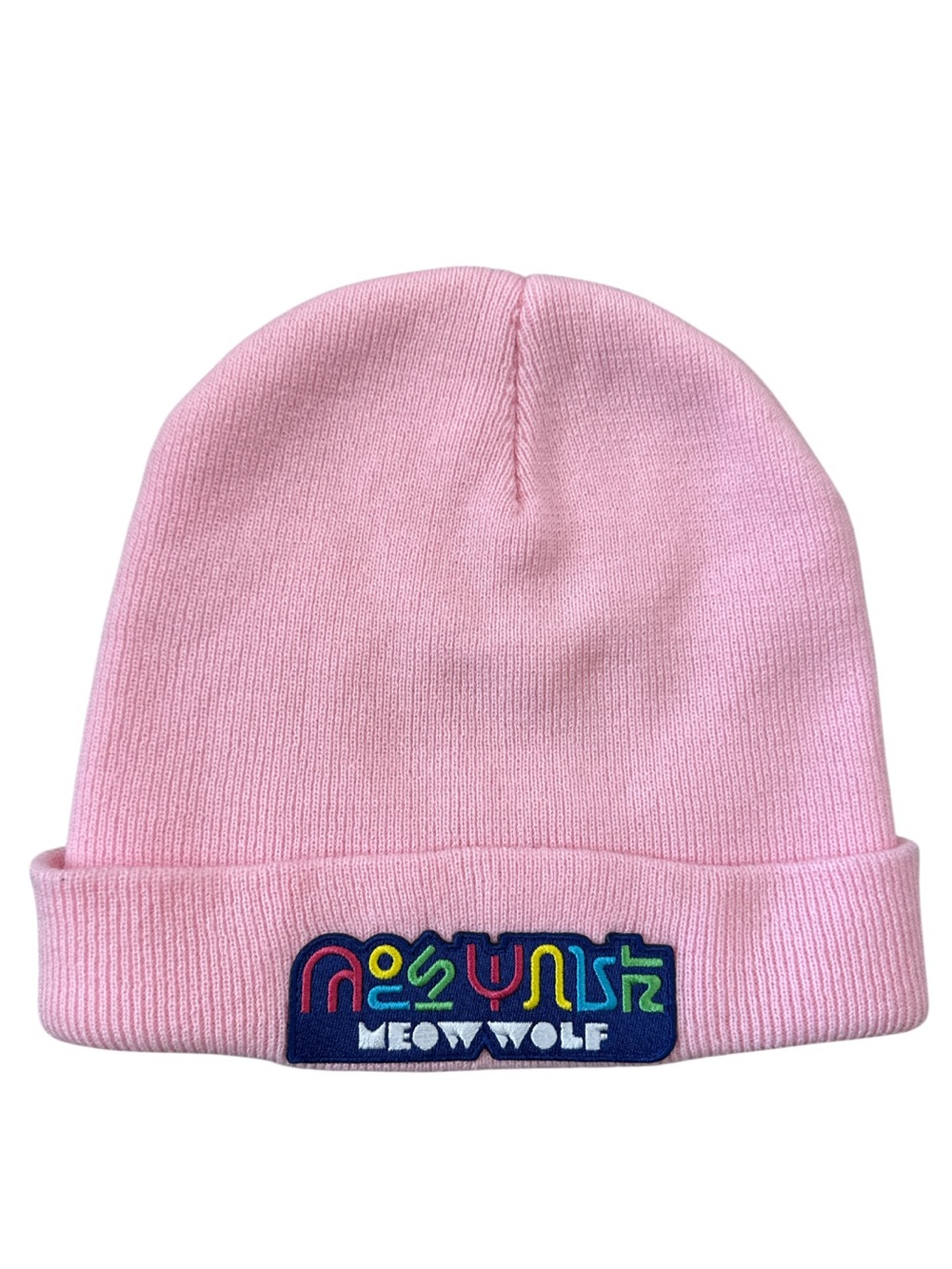 Meow Wolf Pink Knit Beanie One Size Lightweight 100% Acrylic Embroidered Logo